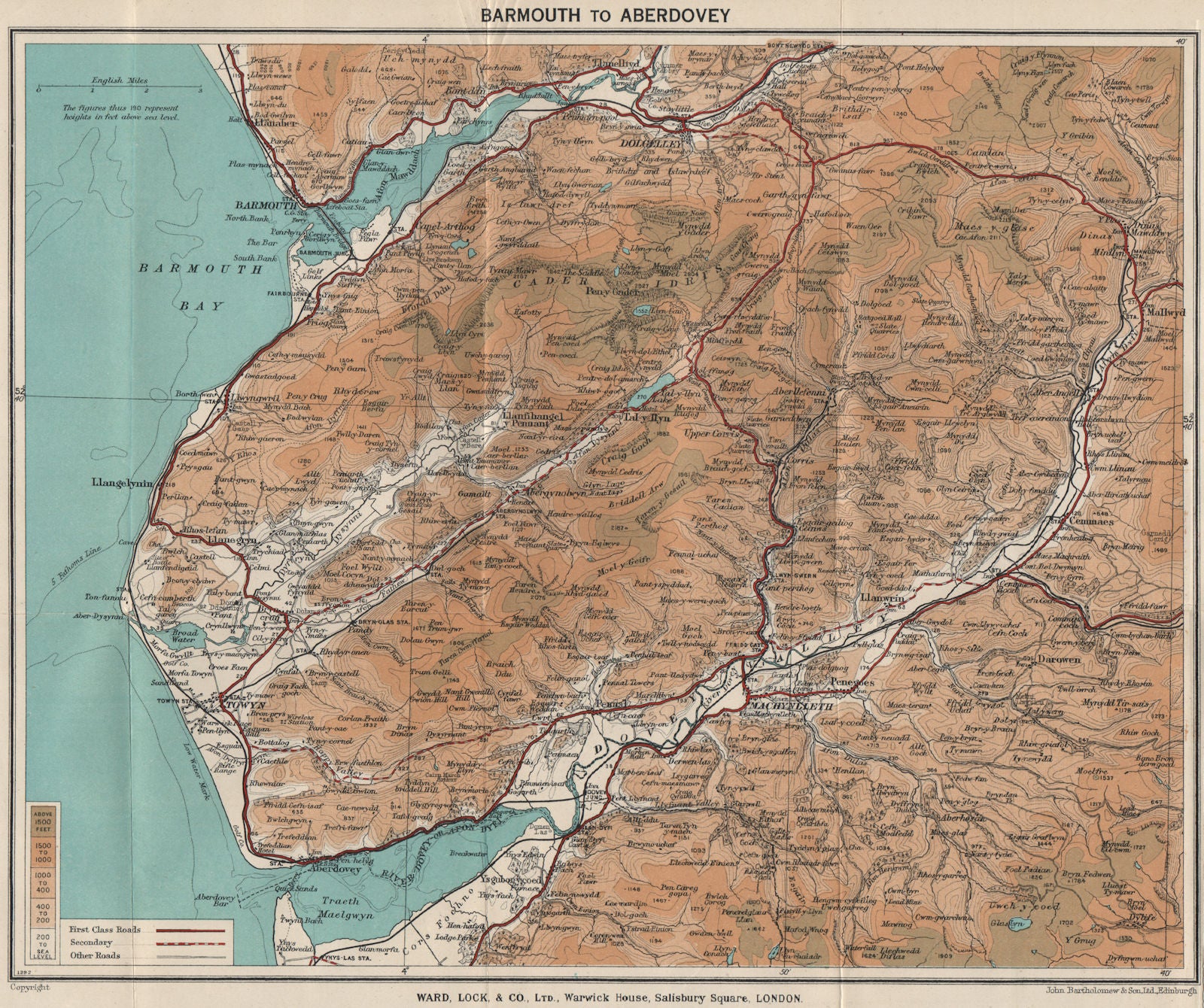 SNOWDONIA SOUTH. Cader Idris. Barmouth Dolgellau Aberdovey. WARD LOCK 1936 map